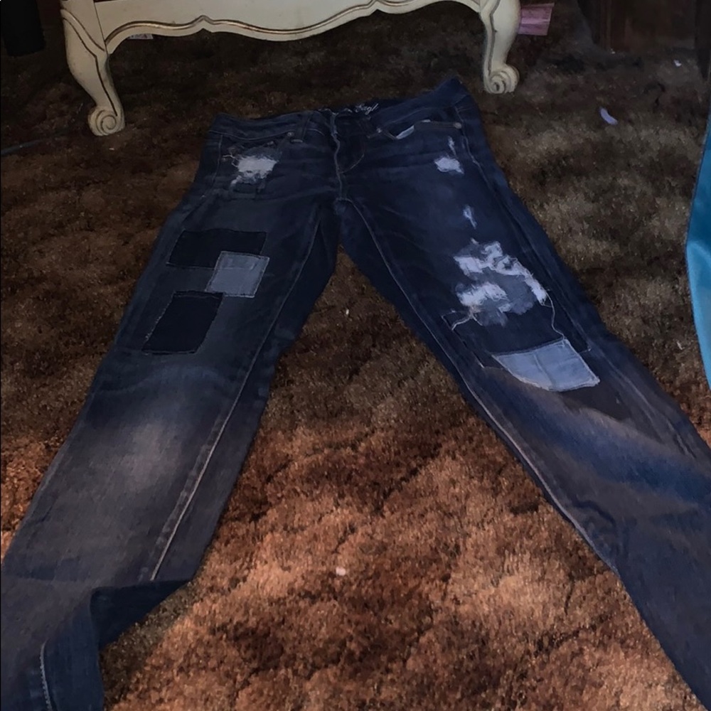 Dark denim jeans.
